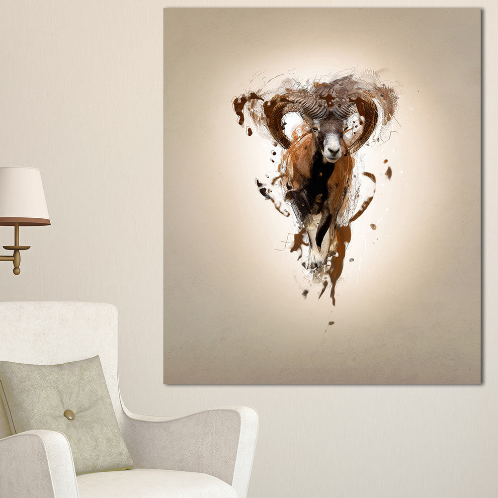 Mouflon Abstract Walking, Animal Canvas Wall Art, 30"x40"