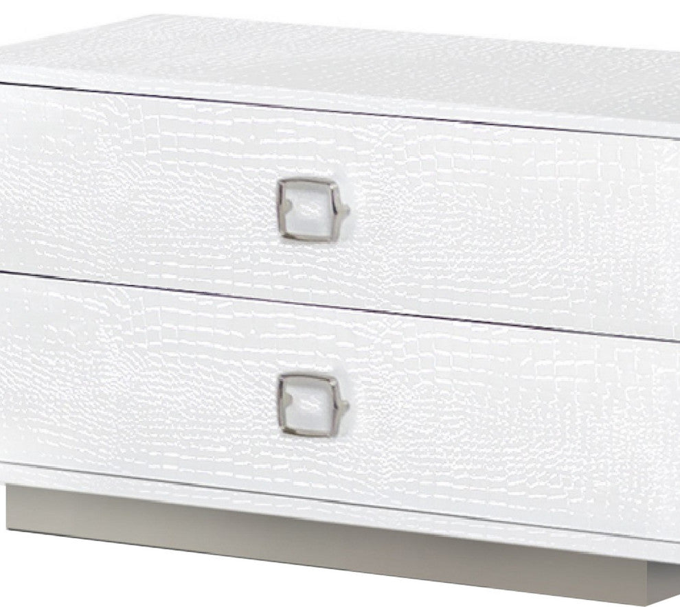 Benzara BM277355 Hart 32" Nightstand, 2 Drawers, Textured Lacquer Finish, White