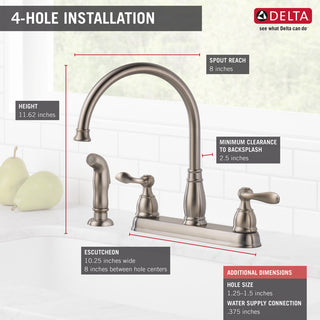 Delta Windemere Two Handle Kitchen Faucet, Stainless, 21996LF-SS
