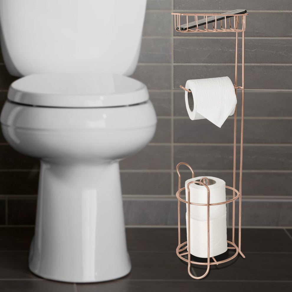 nu steel Freestanding Metal Wire Toilet Paper Roll Holder Stand, Copper Finish