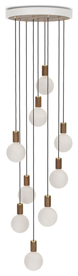 Large Canopy White & Walnut, Brass Grip With 9 Walnut Pendants & 9 Sphere IV
