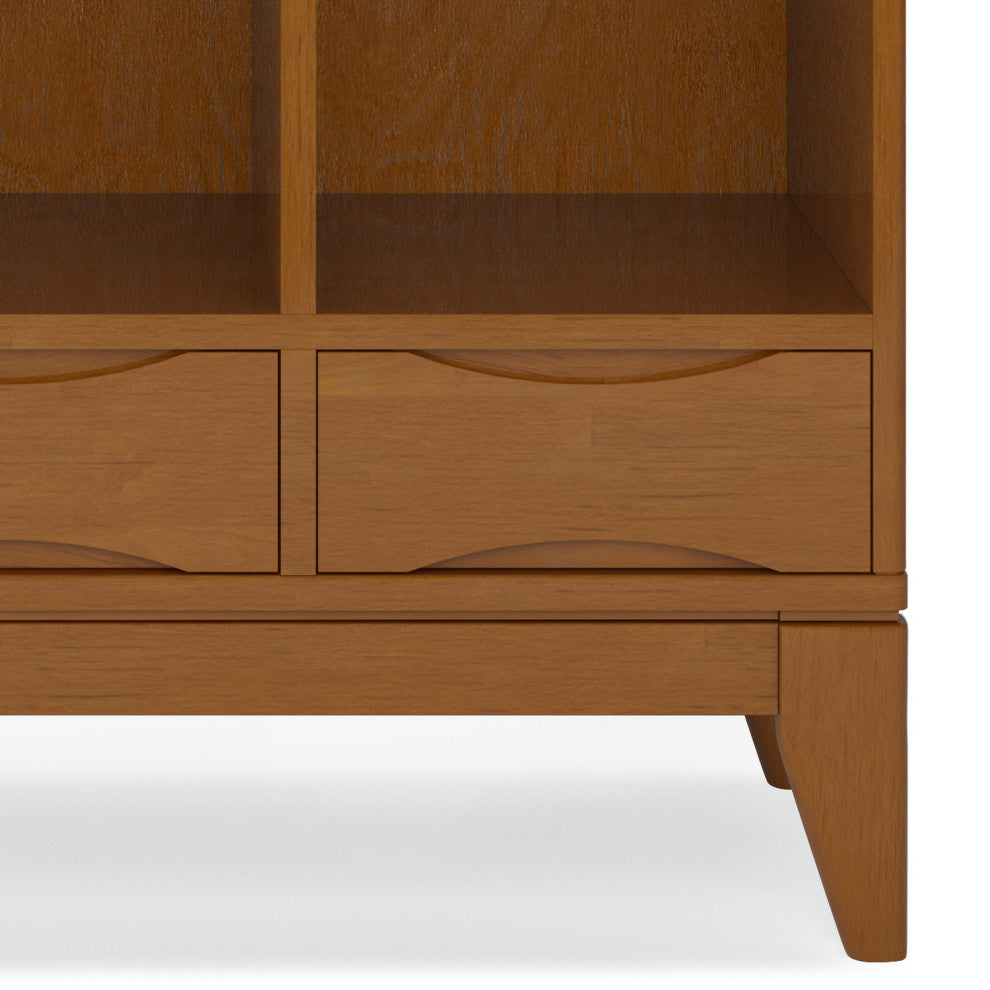 Harper Solid Hardwood Cube Storage With Drawers, Teak Brown, 42"