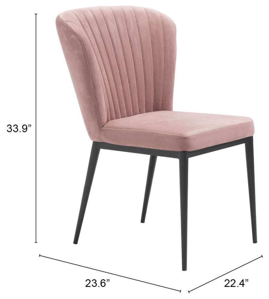 Dining Chair, Set of 2, Steel Metal, Fabric, Pink, Black, Kitchen Cafe Bistro