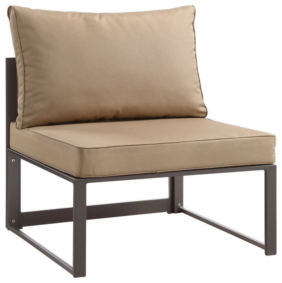 Modern Urban Contemporary Outdoor Patio Sectional Sofa, Mocha Fabric, Set of 7