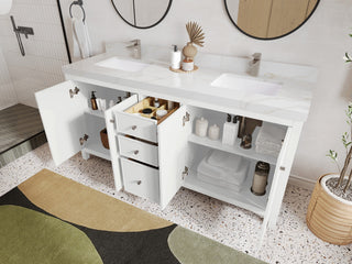 Chicago 72" Double Sink Bathroom Vanity, White 2" Empira Quartz