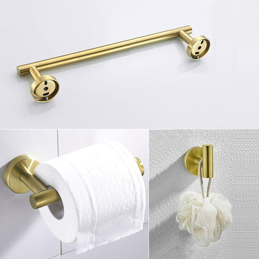 3-Piece Wall Mounted Bathroom Accessory Set, Brushed Gold