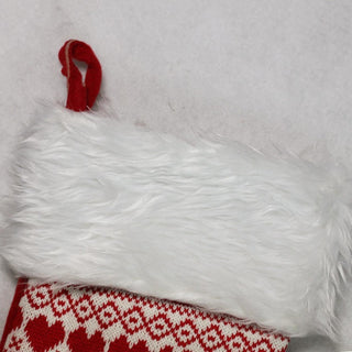 15" Heart and Snowflake Knit Christmas Stocking With White Cuff
