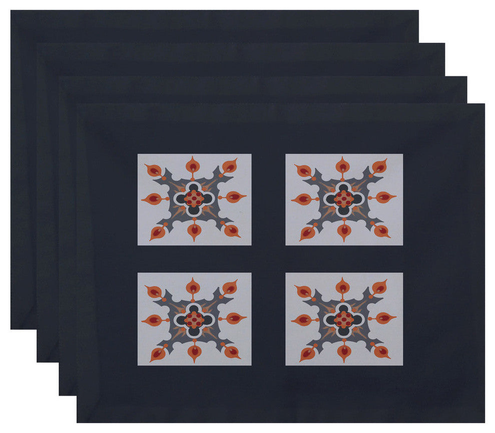 Four Square Geometric Print Placement, Steel Gray, Set of 4