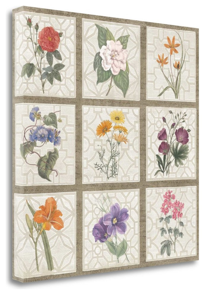 "Monument Etching Tile Flowers Square I" By Wild Apple, Gallery Wrap Canvas