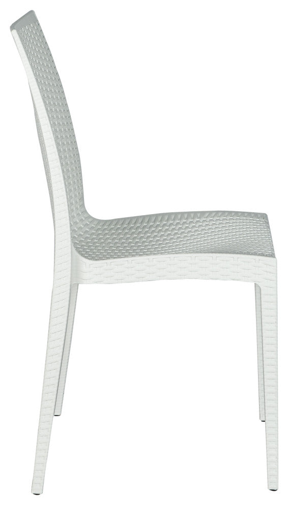LeisureMod Mace Mid-Century 7-Piece Rectangular Outdoor Dining Set, White