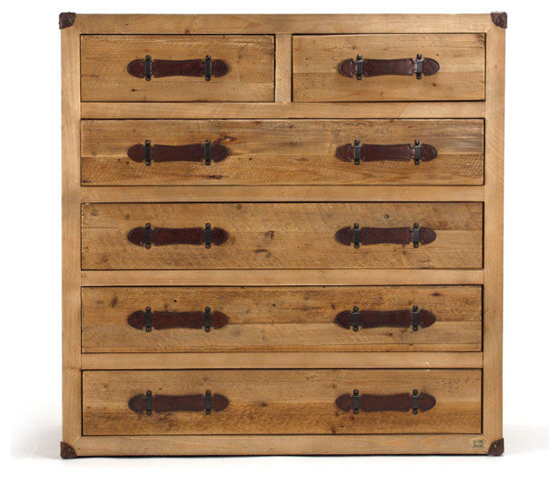 Albert Rustic Vintage Style 6-Drawer Sideboard With Leather Handles