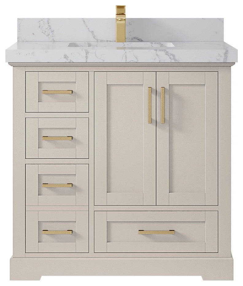 Boston 36" Center Sink Bath Vanity in Fine Grain 2" Venatino Quartz