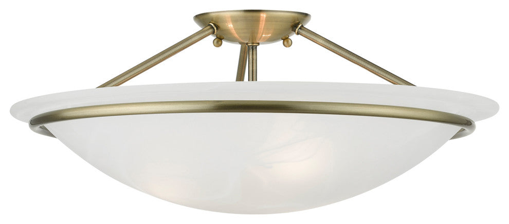 Livex Lighting Antique Brass 3-Light Large Semi-Flush