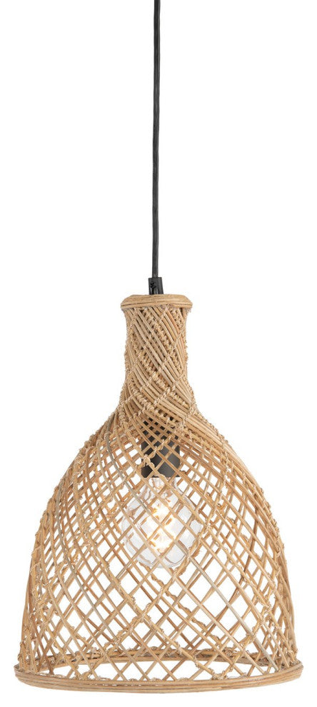 Bottle Cane Rib Open Weave Pendant Lamp, Natural