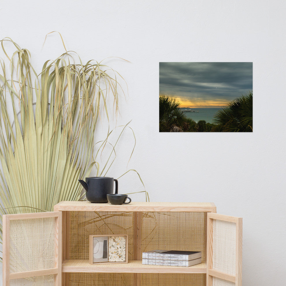 Cloudy Rainy Sunset De Soto Beach Unframed Landscape Photo Wall Art Print, 18" X 24"