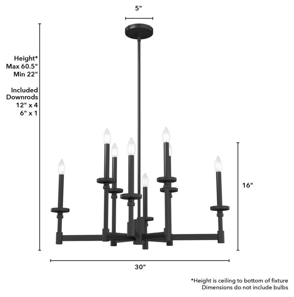 Hunter Briargrove Matte Black 8-Light Chandelier Ceiling Light Fixture
