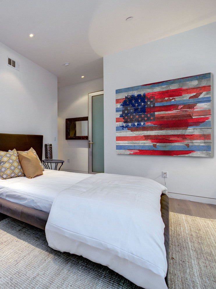 "United States" Print on White Wood, 36"x24"