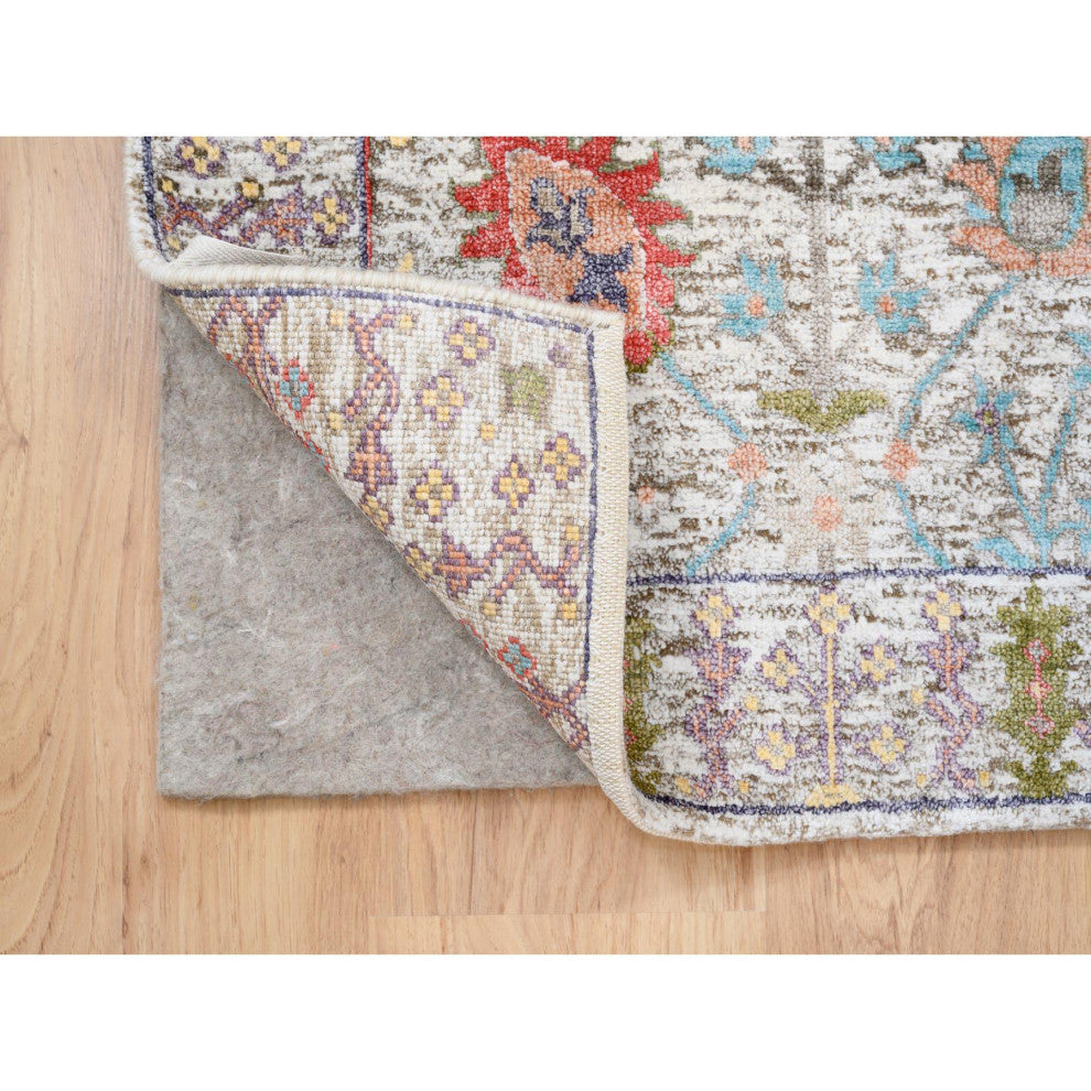 Beige, Silk With Textured Wool, Hand Knotted, Oriental, Mat, Rug, 2'2" x 3'1"