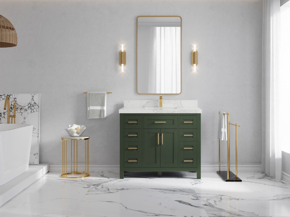 Cambridge 42 Single Sink Bath Vanity in Pewter Green 2" Calacatta Nuvo