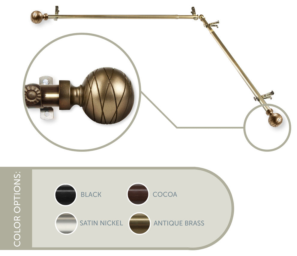 Arman Corner Window Curtain Rod, Antique Brass, 66"-120"