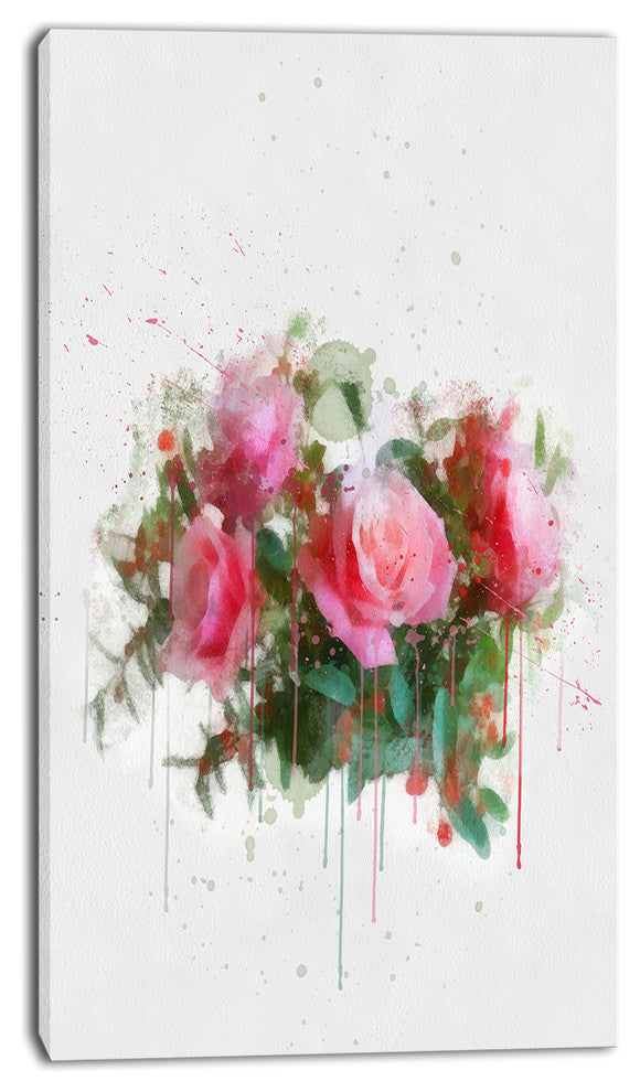 Bunch of Pink Roses Watercolor, Flower Artwork on Canvas, 16"x32"