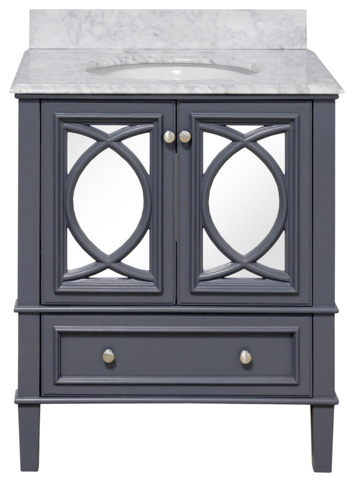 Olivia 30" Bathroom Vanity, Marine Gray, Carrara Marble