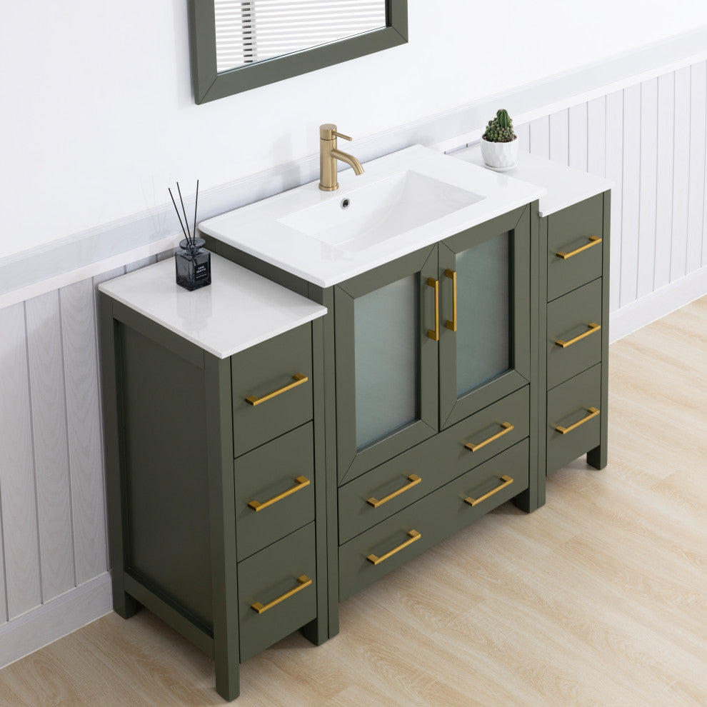 Vanity Art Freestanding Bathroom Vanity Set with Ceramic Top & Mirror