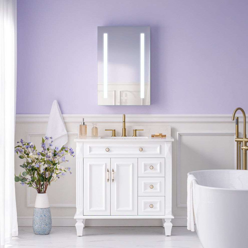 Recessed/Surface Mount LED Medicine Cabinet Mirror with Defogger, 20"x30" Left Hinge