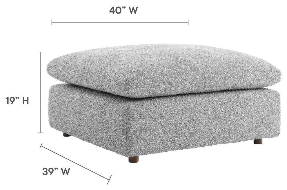 Commix Down Filled Overstuffed Boucle Fabric Ottoman, Light Gray