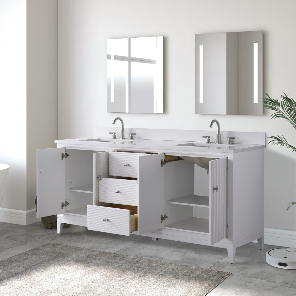 Vanity Art Bathroom Vanity with Engineered Marble Top and Sink, White, 72" (Double Sink), Brushed Nickel