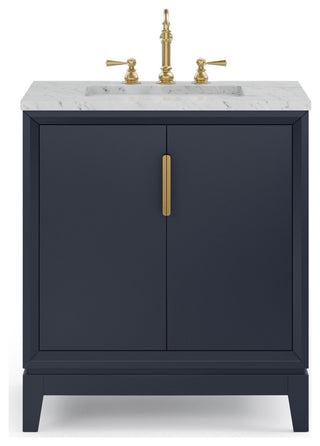 Elizabeth 30" Single Sink Carrara White Marble Vanity, Monarch Blue