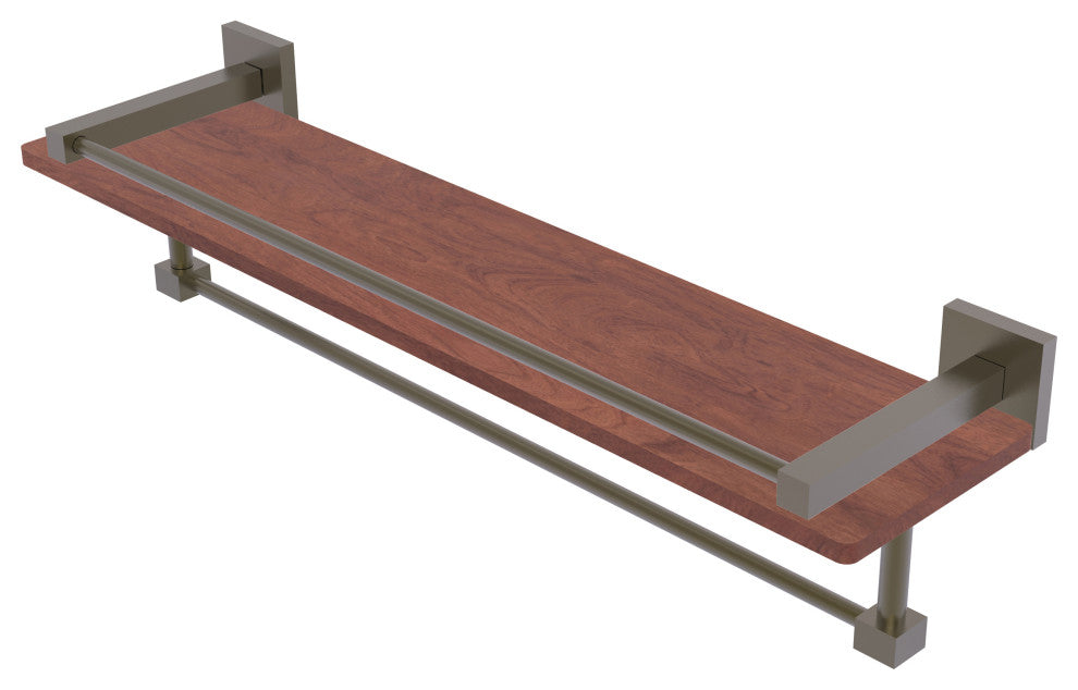 Montero 22" Wood Shelf with Gallery Rail and Towel Bar, Antique Brass
