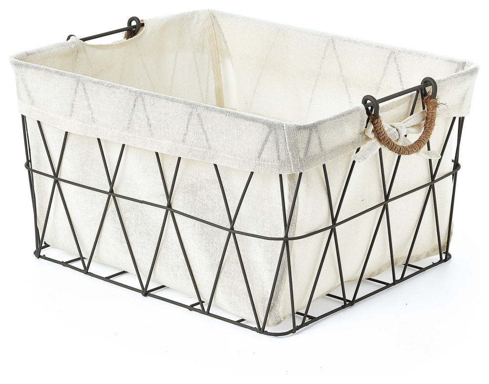 3-Piece Set Lined Tapered Rectangle Storage Baskets w. Jute Handles, Gun Metal