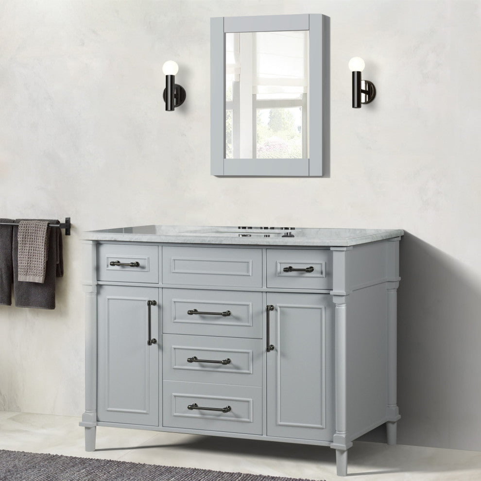 48" Single Vanity, Light Gray With White Carrara Marble Top