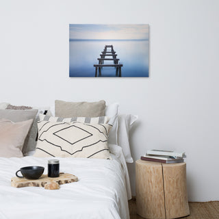 Soft Blue Lake and Abandoned Pier Coastal Landscape Photo Canvas Wall Art Print, 24" X 36"