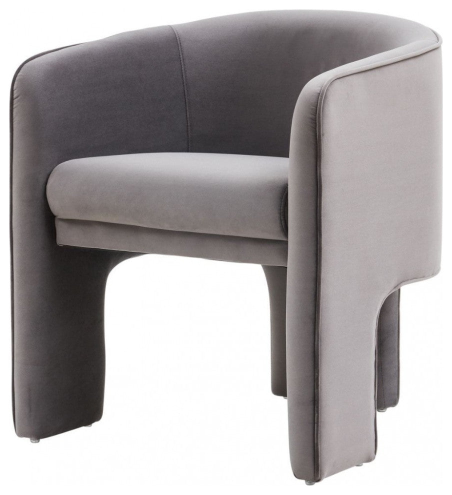28" Contemporary Dark Gray Velvet Three Legged Chair