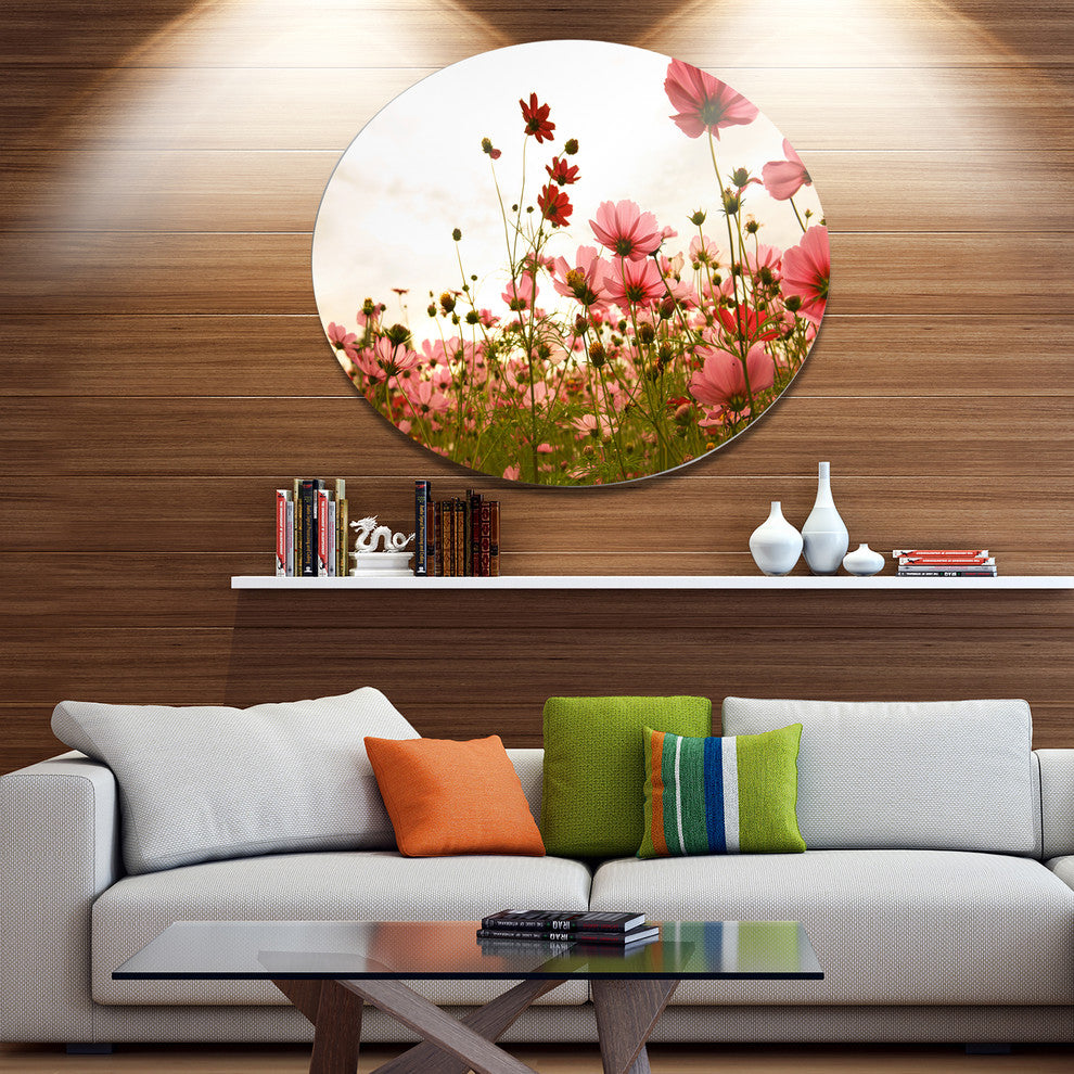 Beautiful Cosmos Flowers Garden, Floral Disc Metal Wall Art, 36"