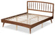 Mid-Century Modern Walnut Brown Wood Queen Size Platform Bed, Slatted Headboard
