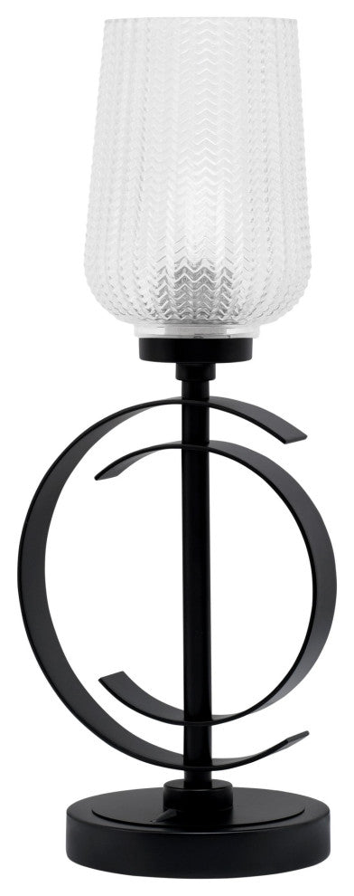 1-Light Table Lamp, Matte Black Finish, 5" Clear Textured Glass