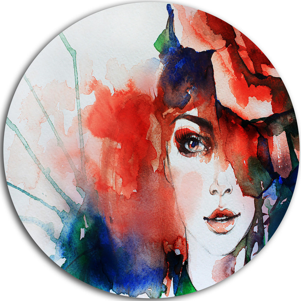 Woman With Rose Illustration, Abstract Round Wall Art, 23"