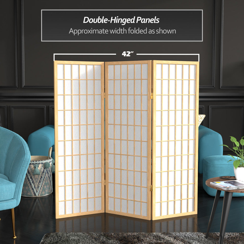 4'' Tall Window Pane Shoji Screen, Natural, 3 Panels