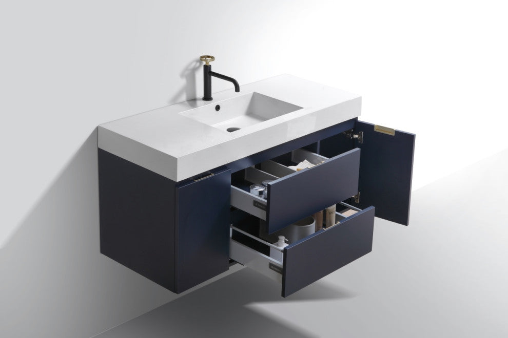 Bliss 48" Blue Wall Mount Modern Bathroom Vanity