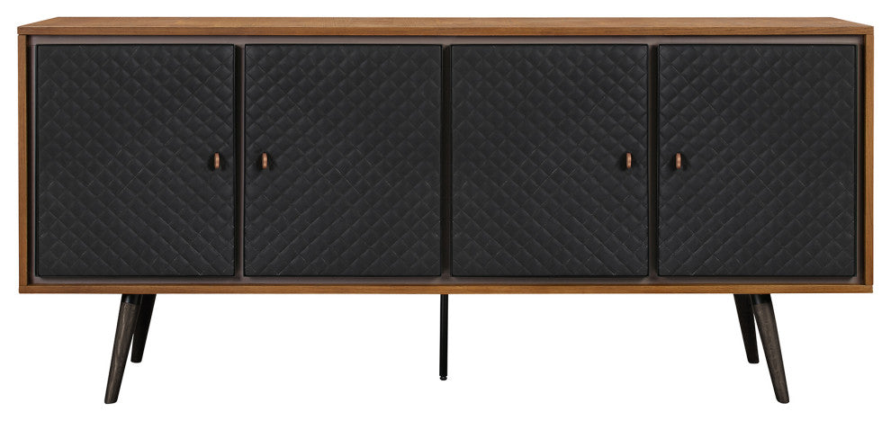 Coco Rustic Oak Wood and Faux Leather Sideboard Cabinets