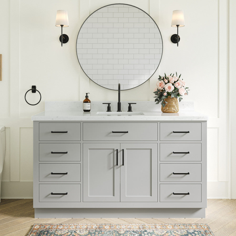 Ariel Hepburn 60" Single Rectangle Sink Vanity, Carrara Quartz, Gray