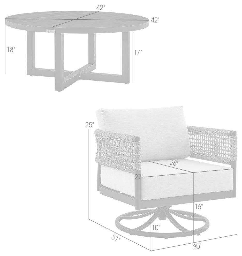 Felicia Argiope 3-Piece Patio Seating Set, Aluminum With Rope And Cushions