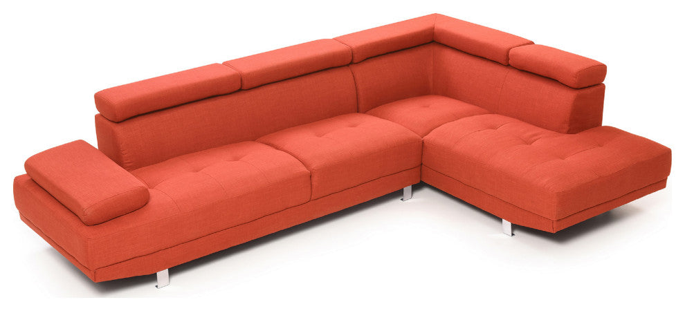 Riveredge 109" W 2 Piece Polyester Twill L Shape Sectional Sofa, Orange