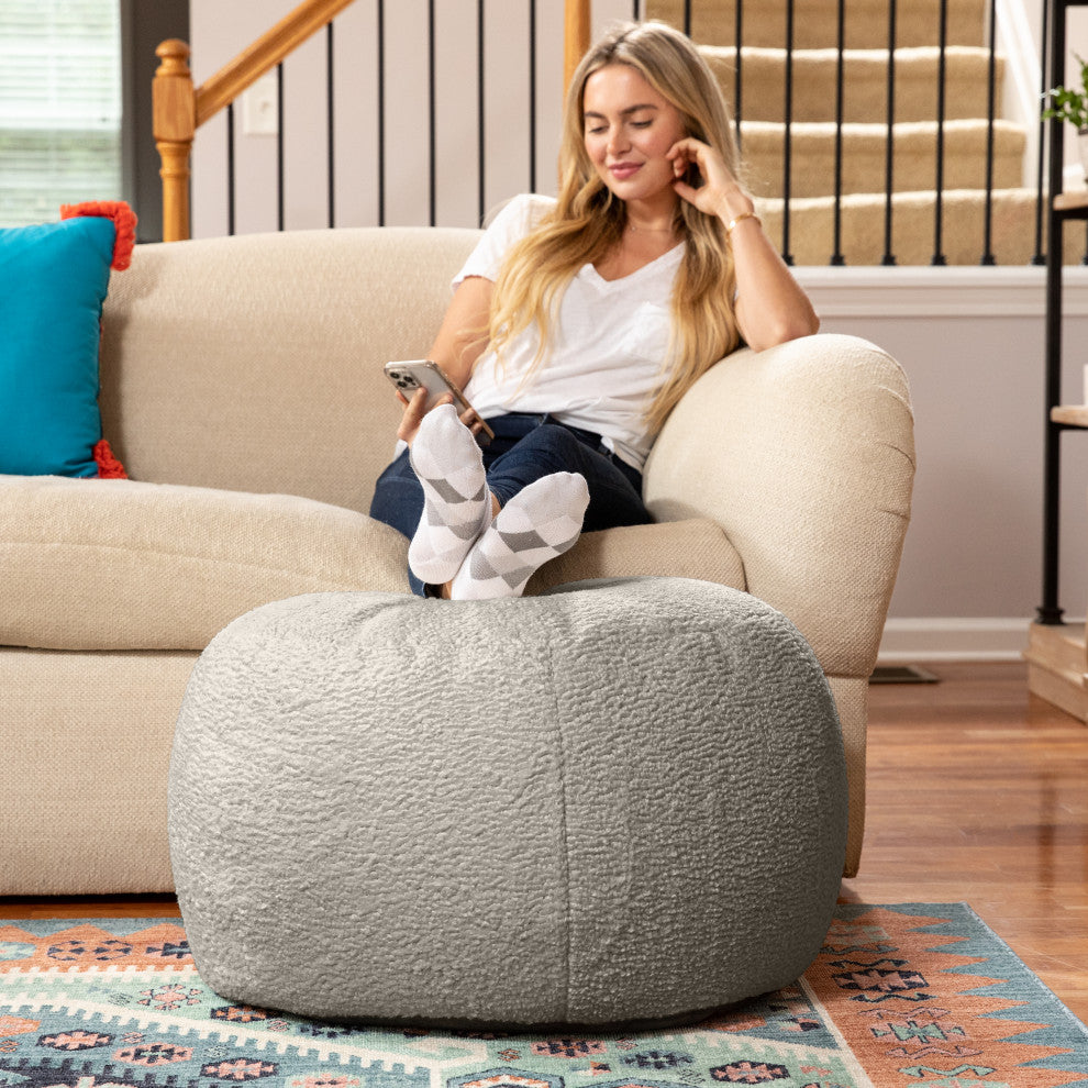 Jaxx Ellis Ottoman Shearling Faux-Lamb Plush Pouf, Smoke, Large