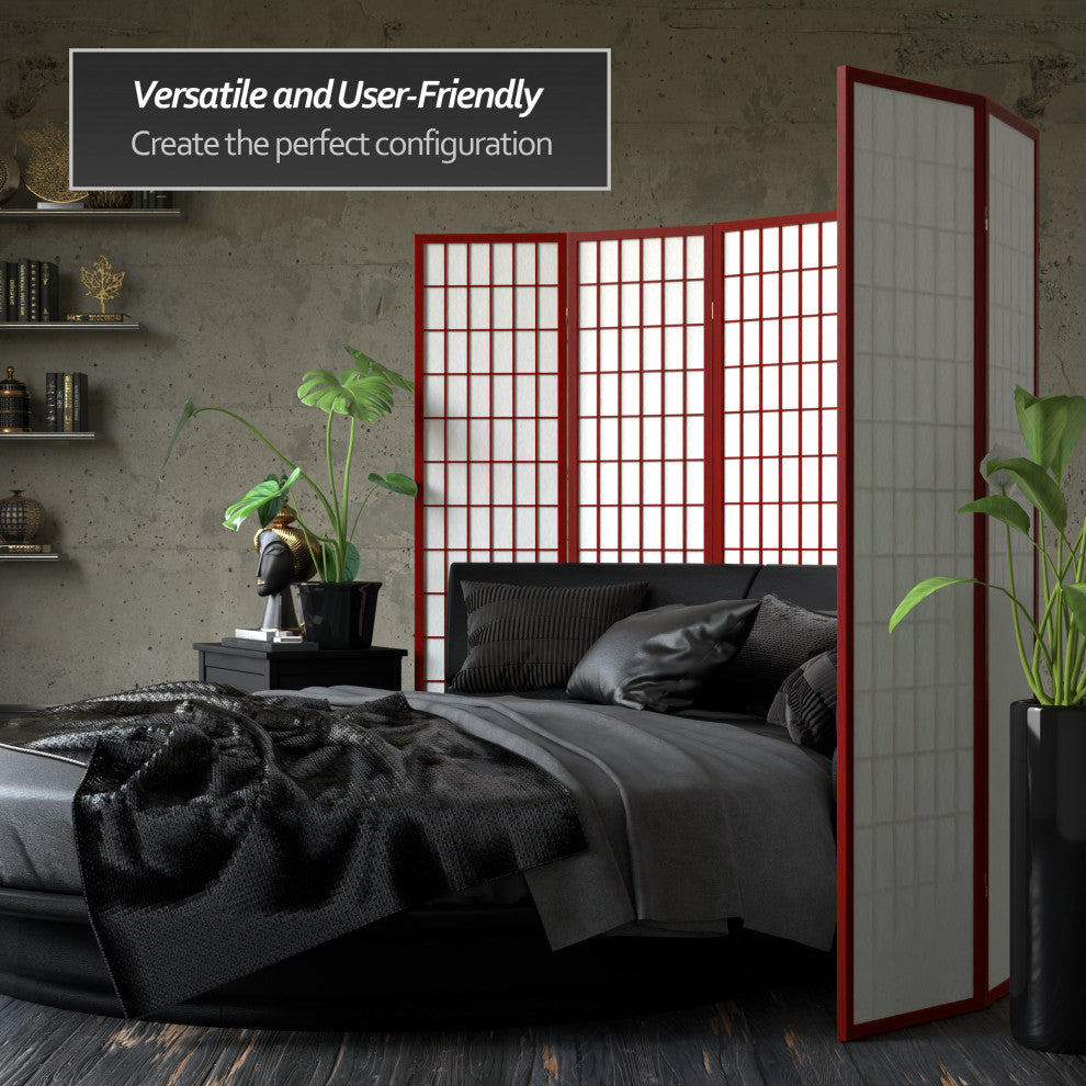 6' Tall Window Pane Shoji Screen, Rosewood, 4 Panels