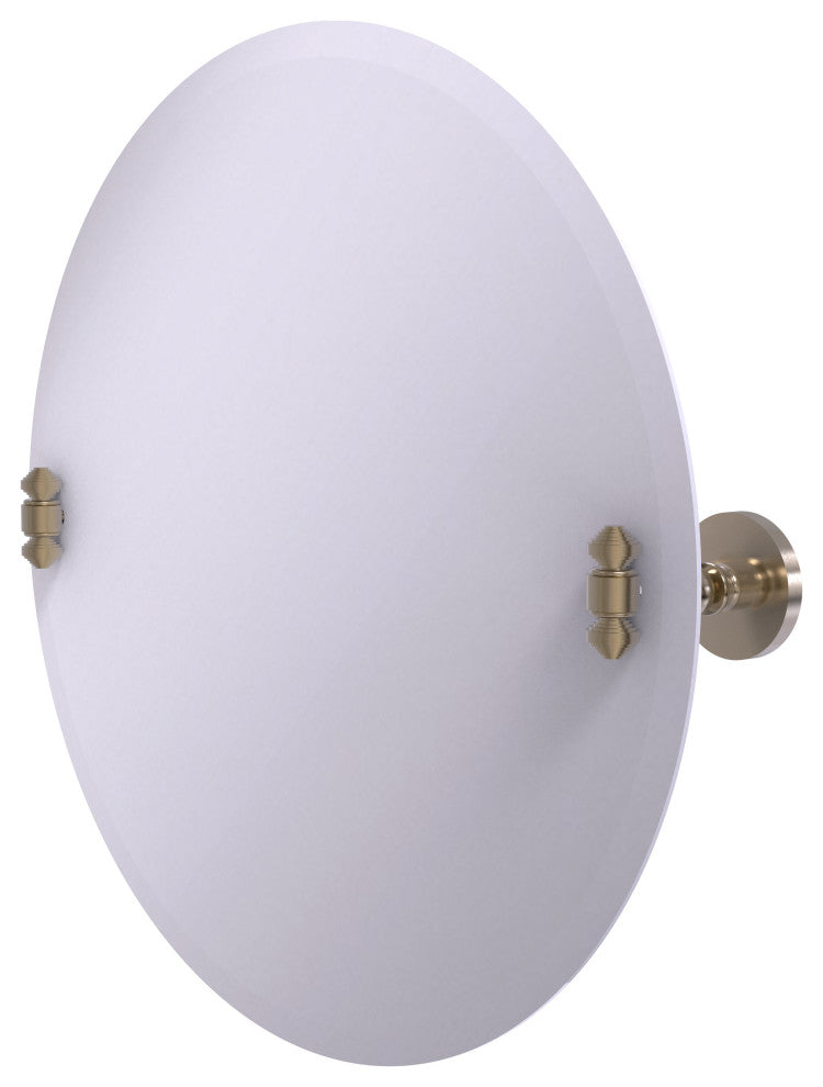 Frameless Round Beveled Edge Tilt Mirror, Antique Pewter