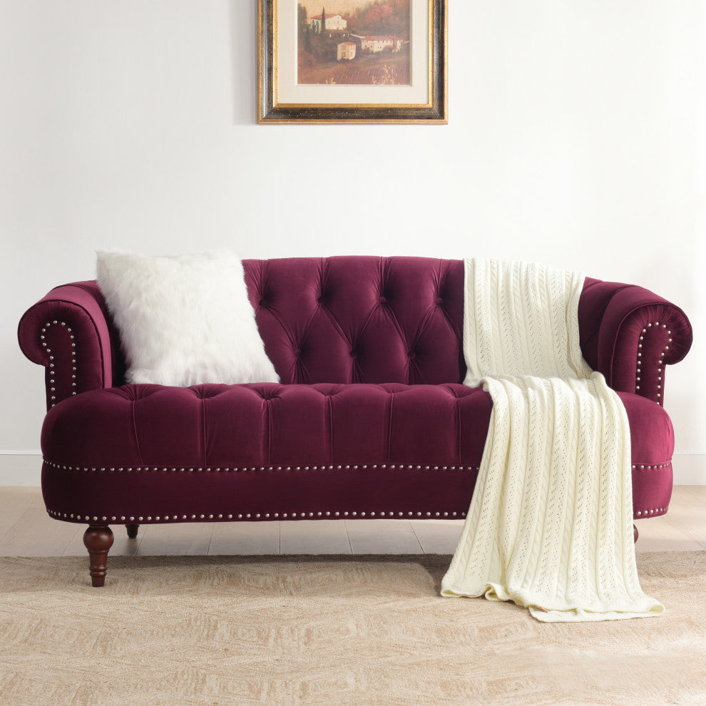 La Rosa Victorian Chesterfield Loveseat, Burgundy Velvet